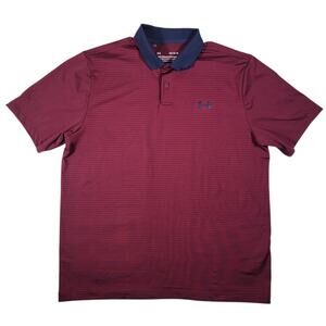 Under Armour Performance Polo LG Burgundy Stripe Golf Shirt Mens Large Active